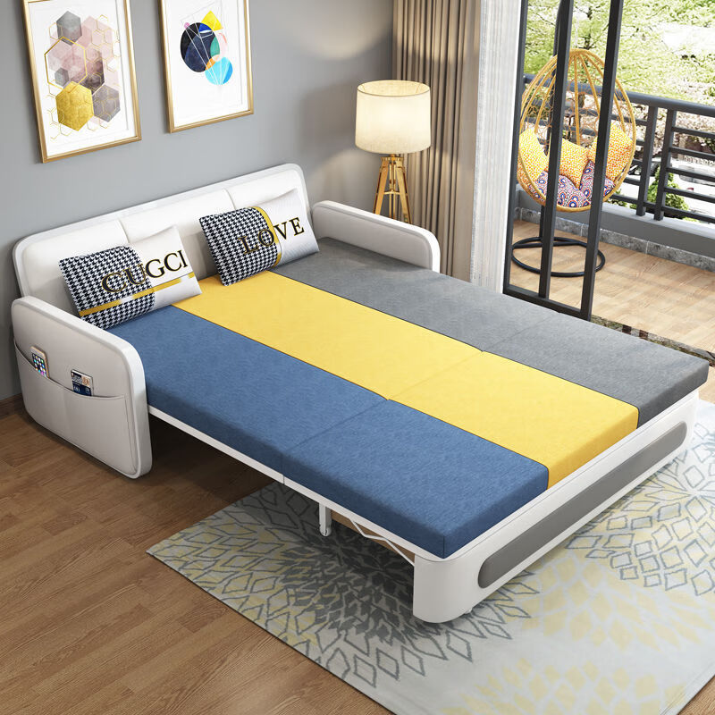 三世桃源沙发床可折叠坐卧两用多功能沙发二用小户型单人客厅沙发床可拆洗 白#米黄色 外宽0.88m护脊椰棕垫+储物