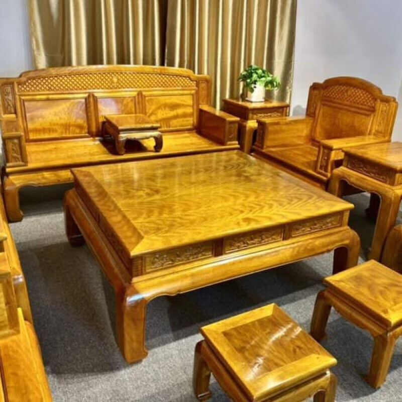 红善金丝楠小叶桢楠沙发纹水波纹根料独板简约新中式明清古典家具