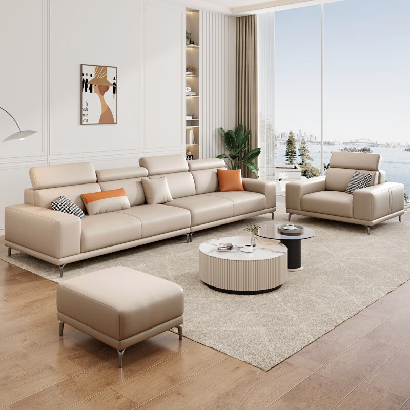 山头林村皮质沙发 2023年新款简约现代头层真皮沙发小户型家用客厅