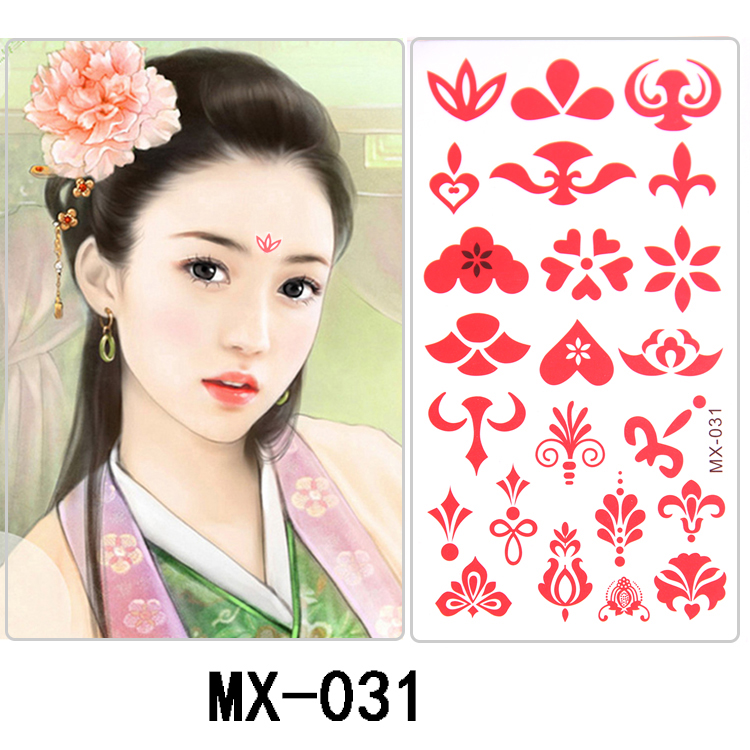 眉心贴花钿汉服额头贴桃花妆眉间贴纹身贴古装cos红色古装印花贴 眉心