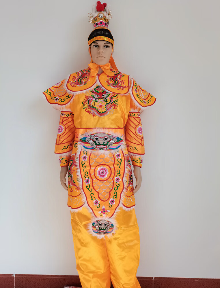 福建游神服装潮汕英歌舞服饰刺绣战甲披风帽子套装营老爷锣鼓队绣 黄