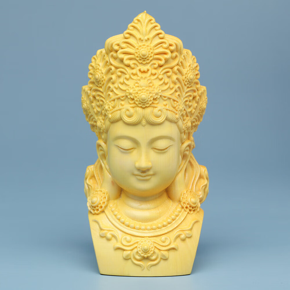 小木缘生 小叶黄杨木观音佛头手把件木质雕刻摆件男士文玩送礼 黄杨木