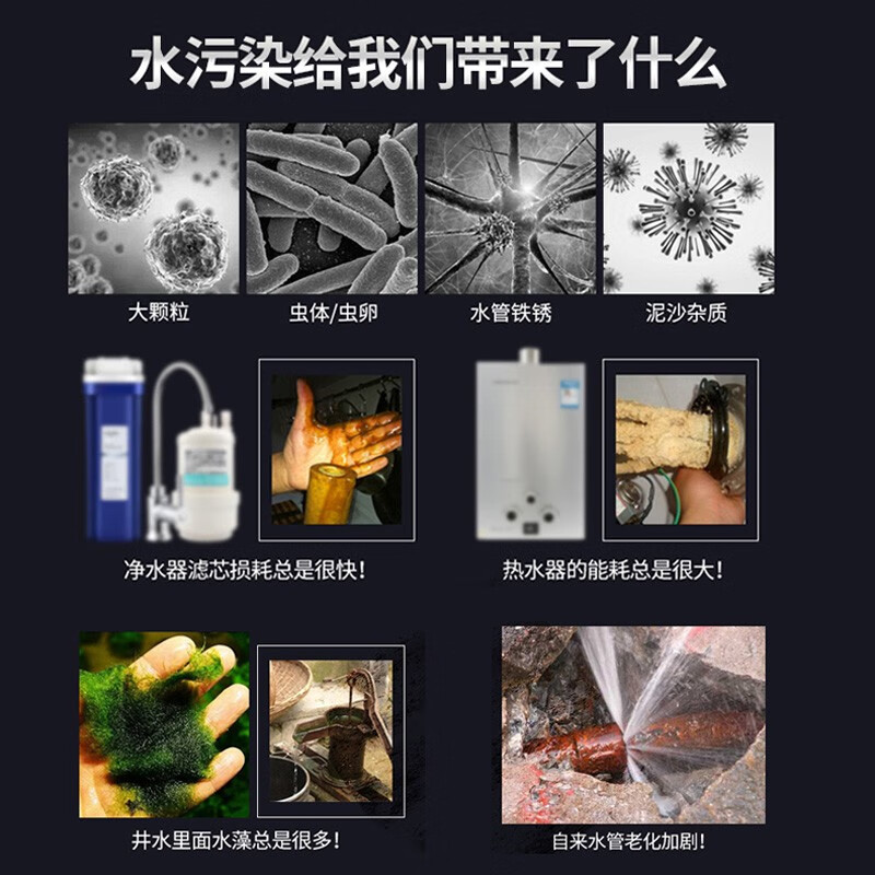 豪恩 大白瓶前置过滤器家用商用全屋中央净水器大蓝瓶大胖瓶自来水大通量小型管道净水机设备 升级款+2个滤芯（4分口）