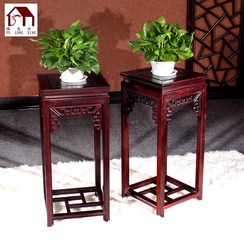 古夷苏木)花架中式客厅简约花几盆景架置物架阳台花瓶架底座 万字花架