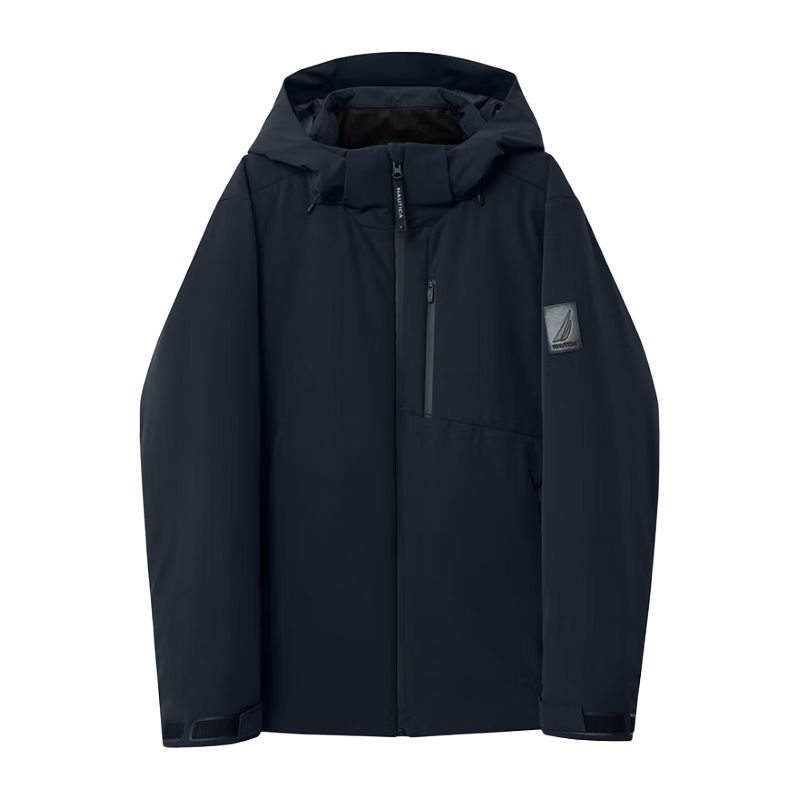 諾帝卡（NAUTICA）【單件直降】男裝秋冬款尼龍四面彈連帽厚外套棉服男JM3422 藏青4NV L