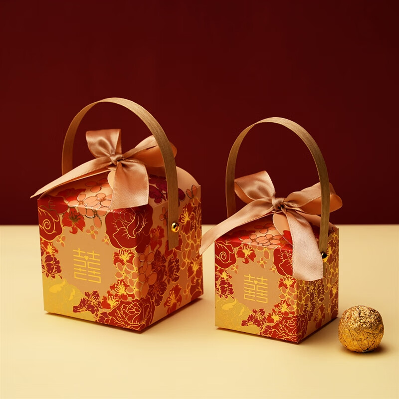 2022新款结婚手提喜糖盒子感喜糖袋回礼伴手礼糖果盒子包装盒 h香槟色