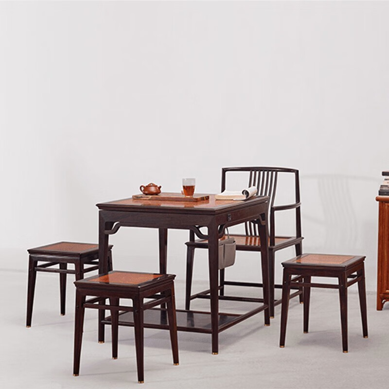 明堂红木家具缅甸花梨(学名:大果紫檀) 实木泡茶桌 办公室茶几 新中式