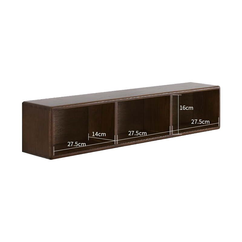 爱必居 实木墙上置物架北欧简约卧室壁挂格架客厅创意隔板多格收纳架 三格胡桃木色