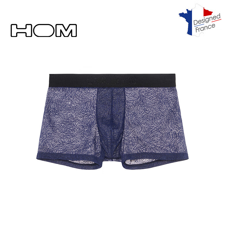 HOM法国男士蕾丝性感低腰无痕透明蕾丝平角裤透气奢华男生四角裤正品 黑色 XL