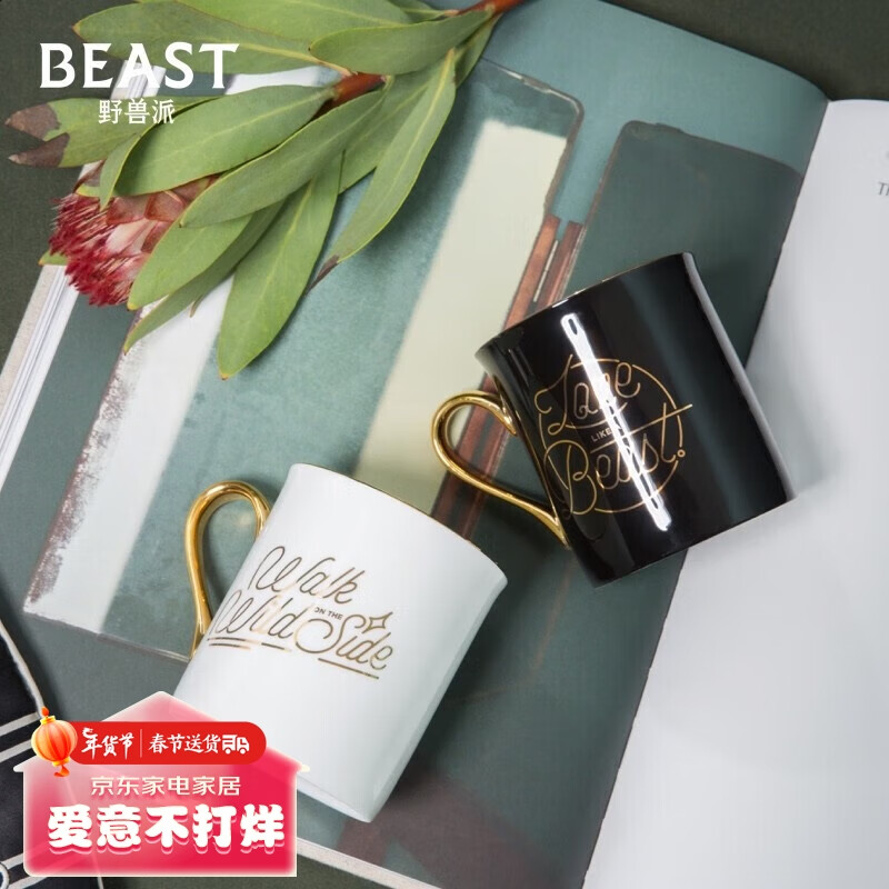 野兽派（THE BEAST）骨瓷黑白马克对杯茶漏礼盒杯子生日礼物新年礼物情人节礼物