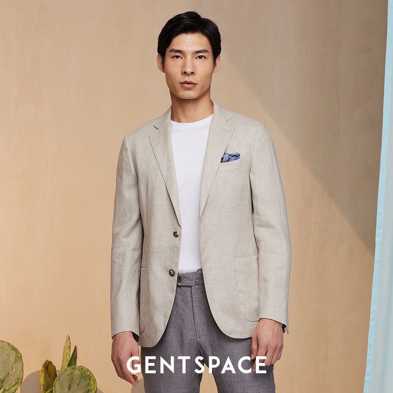 gentspace夏季新品米色平纹竹节感单排二粒扣单西西装 米色 44