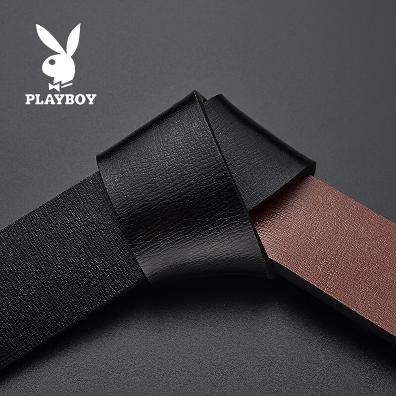 花花公子皮带男真皮自动扣无牙商务休闲内穿腰带韩版青年内扣式裤带不漏尾 银色 无牙内穿自动扣