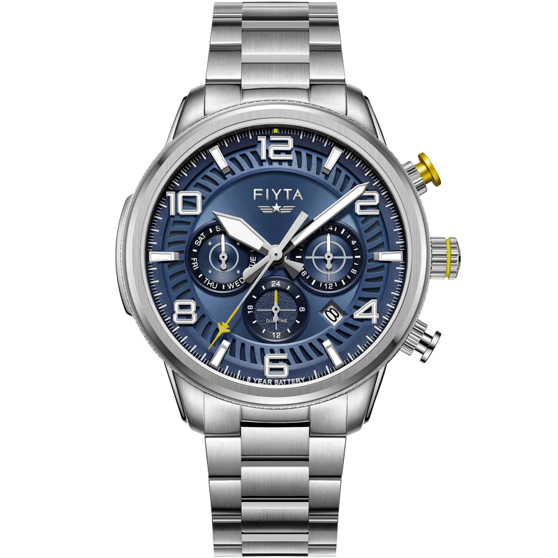 飞亚达(fiyta)马赫系列"飞鹰"飞行元素 蓝盘钢带男手表 520礼物dg3