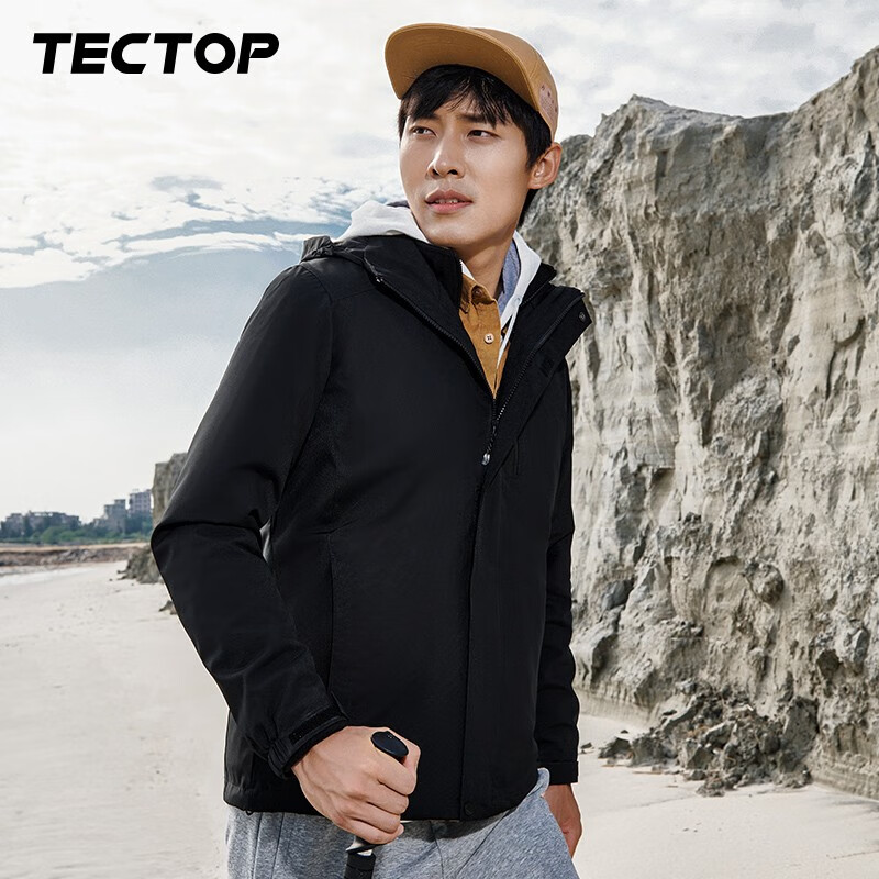 探拓（TECTOP）三合一两件套登山服防寒保暖户外服抓绒内胆滑雪服 男款黑色 XL