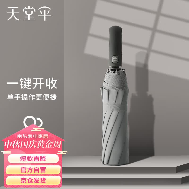 天堂 晴雨伞10骨加固一键开收易甩干简约全自动雨伞男女 天际灰使用感如何?