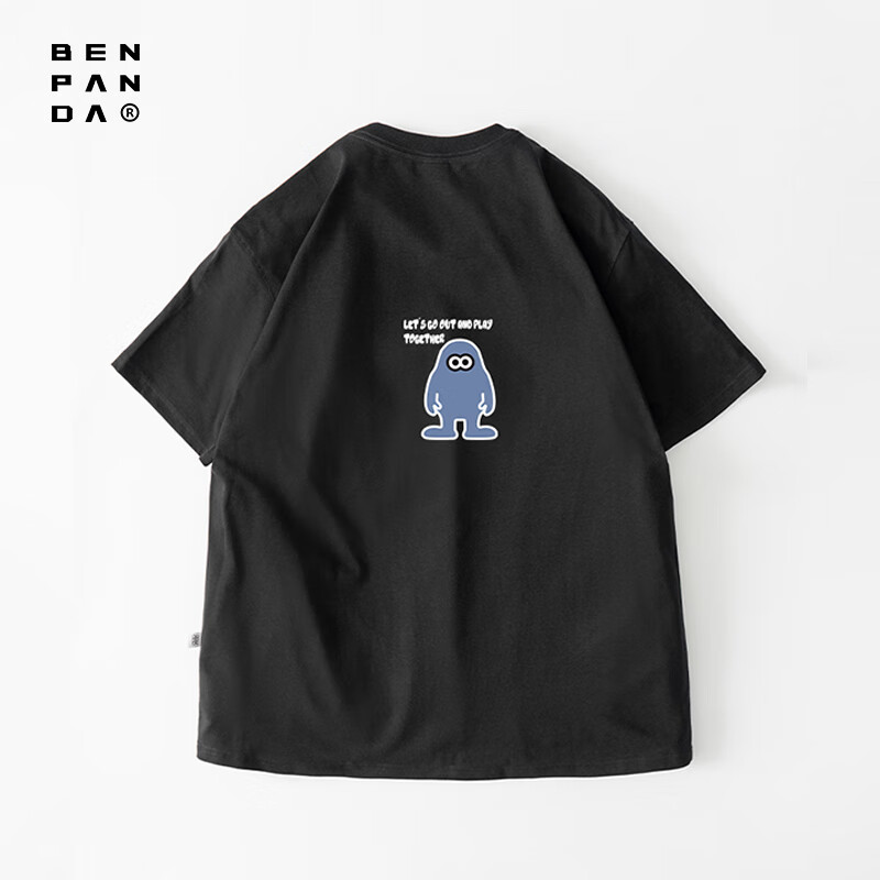 熊貓·本（ben.panda）夏日涼感短袖男橢圓人系列日常休閑時(shí)尚百搭速干圓領(lǐng)情侶T恤 黑色（250g） 2XL（150-200 斤）