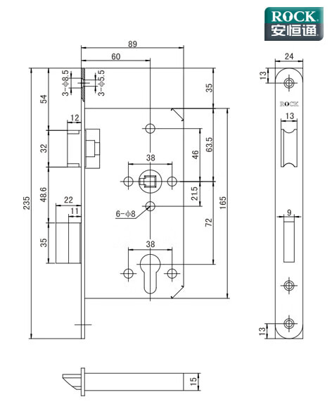 rock安恒防火锁欧式锁体不锈钢办公室门锁80003 6072n 70c 不锈钢 35