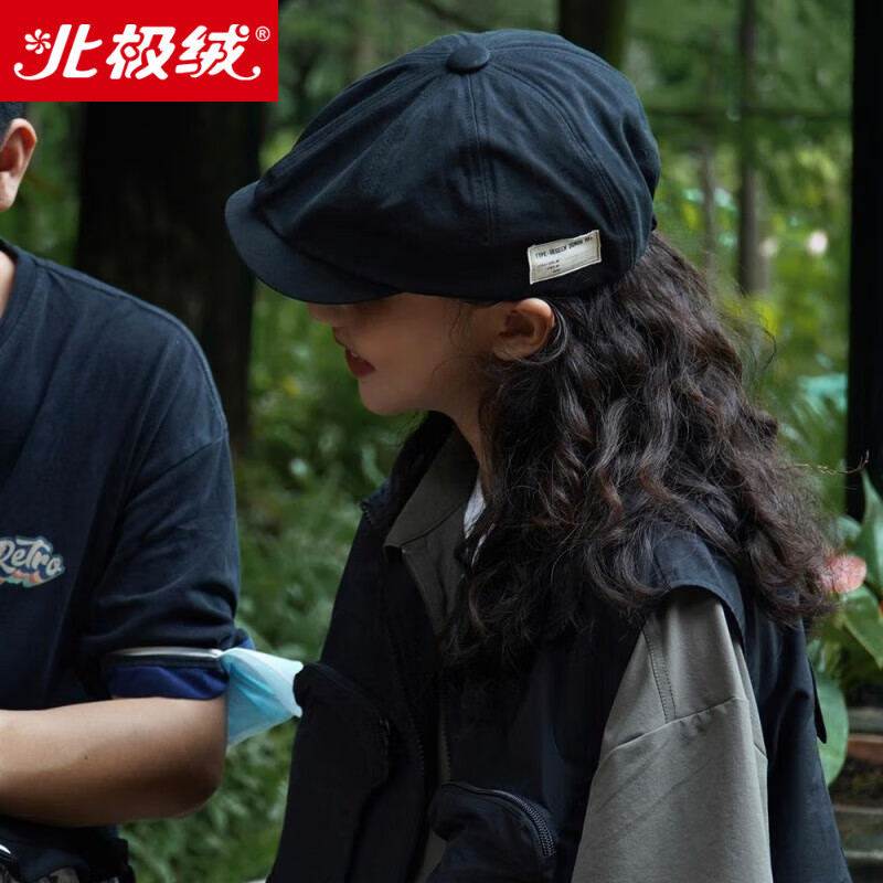 北极绒日系复古前进帽男女百搭画家帽英伦潮牌报童贝雷帽 黑色 m(56