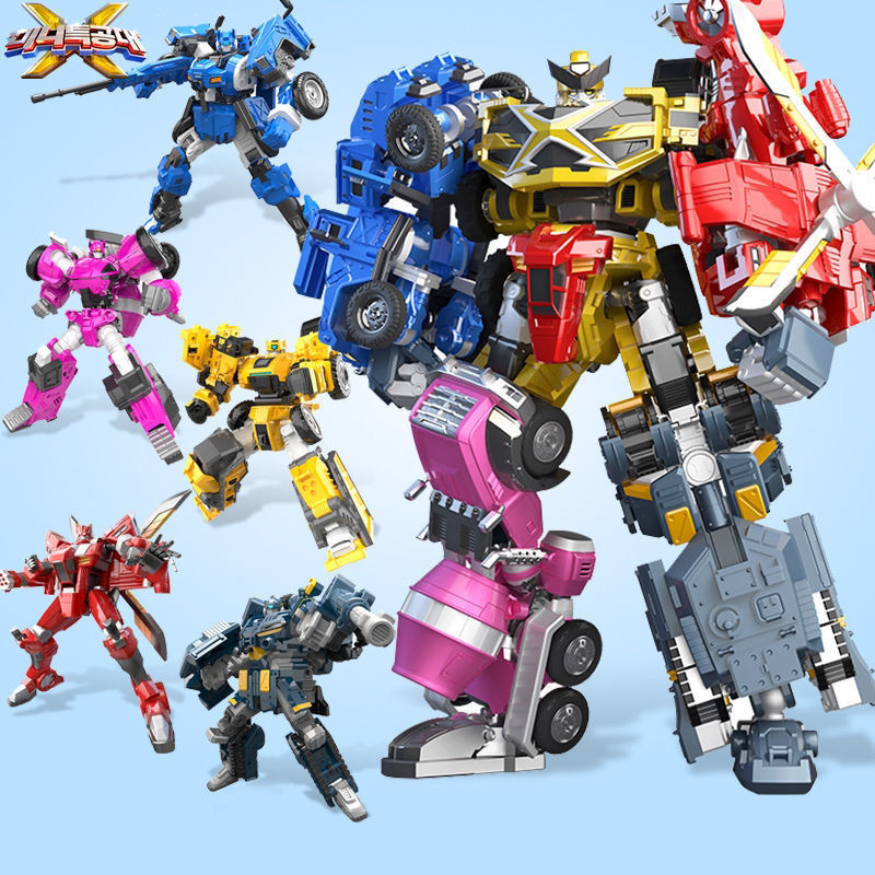 迷你特工队之五炫机甲变形合体大号机器人套装儿童变形玩具礼物 大号