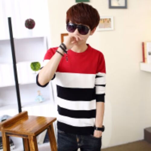 男生针织毛衣青少年衣服初中生青少年春秋季13岁男孩薄款毛衣14圆领套