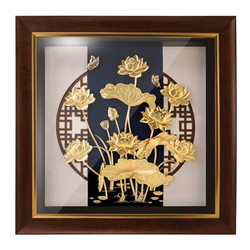 永隆金号金箔画荷花3d立体客厅墙壁装饰画送朋友同事高档礼物公司定制