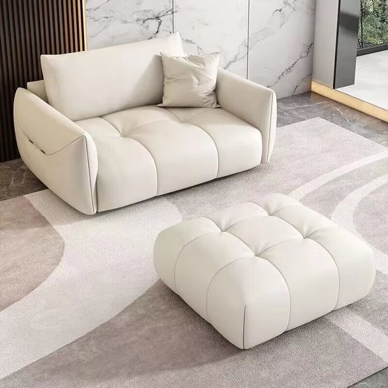 艺可恩布艺沙发客厅家用户型现代轻奢奶油风免洗科技布沙发 米白色1.
