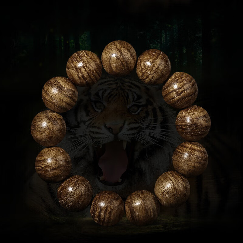 虎纹】印尼虎斑纹沉香佛珠16mm*14颗手链手串男优美香韵 虎纹沉香手串