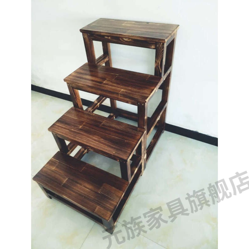 元族 木活动楼梯 梯子 梯凳 家用梯子爬梯定制 100cm高  四步碳化色