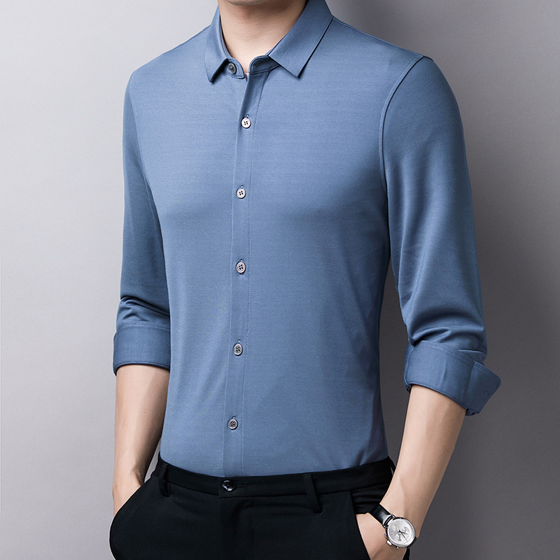 哈雷纳金狐狸 长袖衬衫男士衬衣男纯色商务休闲职业男装上衣f803 天空
