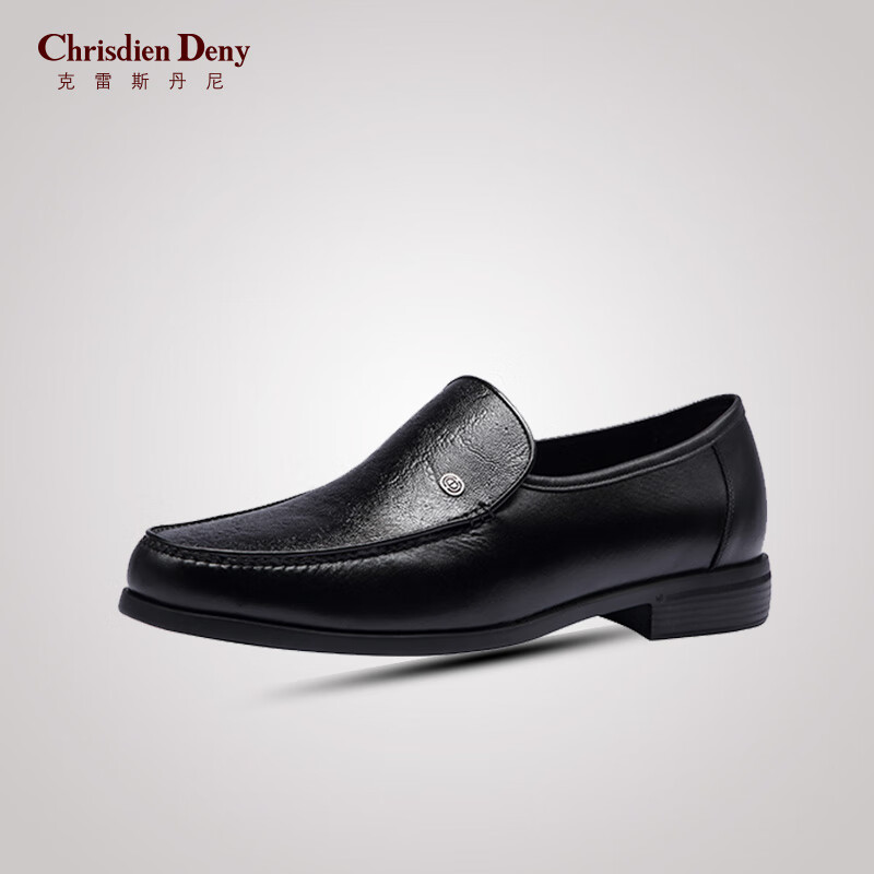 chrisdien deny男鞋意大利进口袋鼠皮商务休闲皮鞋男乐福鞋 黑色gaf