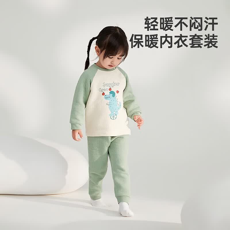 威尔贝鲁（WELLBER）儿童保暖内衣套装夹棉2023秋冬款睡衣纯棉秋衣秋裤婴儿宝宝家居服 杂技恐龙 上衣100/56裤子100/53属于什么档次？