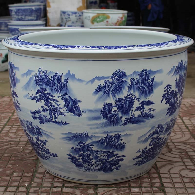 子木雅居青花陶瓷鱼缸1米特大水缸瓷缸庭院睡莲盆大荷花缸碗莲缸乌龟