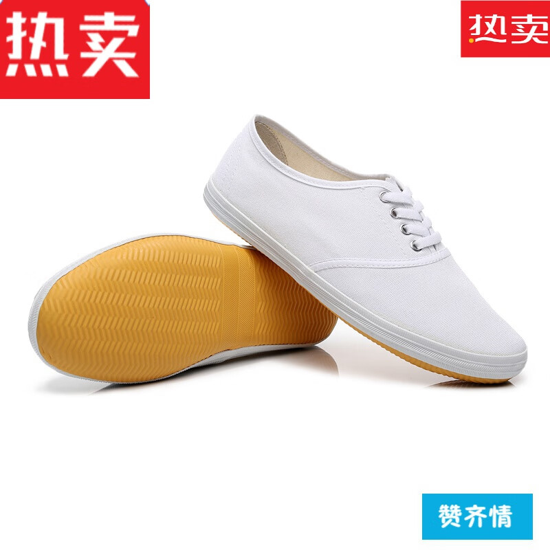 学校指定白饭鱼鞋子小学生白球鞋小白鞋男款帆布鞋体操表演鞋晨练武术