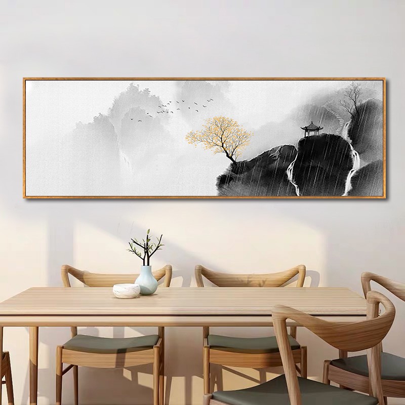梓朗 客厅装饰画茶室山水画新中式挂画沙发背景墙画横幅茶台茶桌墙面