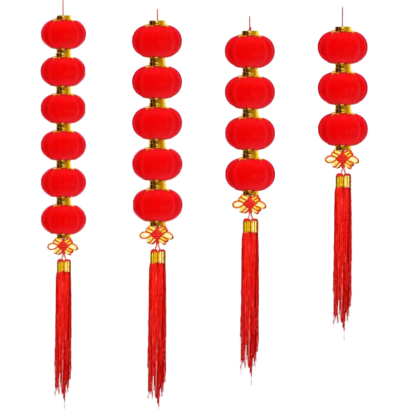 吉卟 新年大紅燈籠植絨小燈籠串掛件連串燈籠20#（直徑16CM）三連串