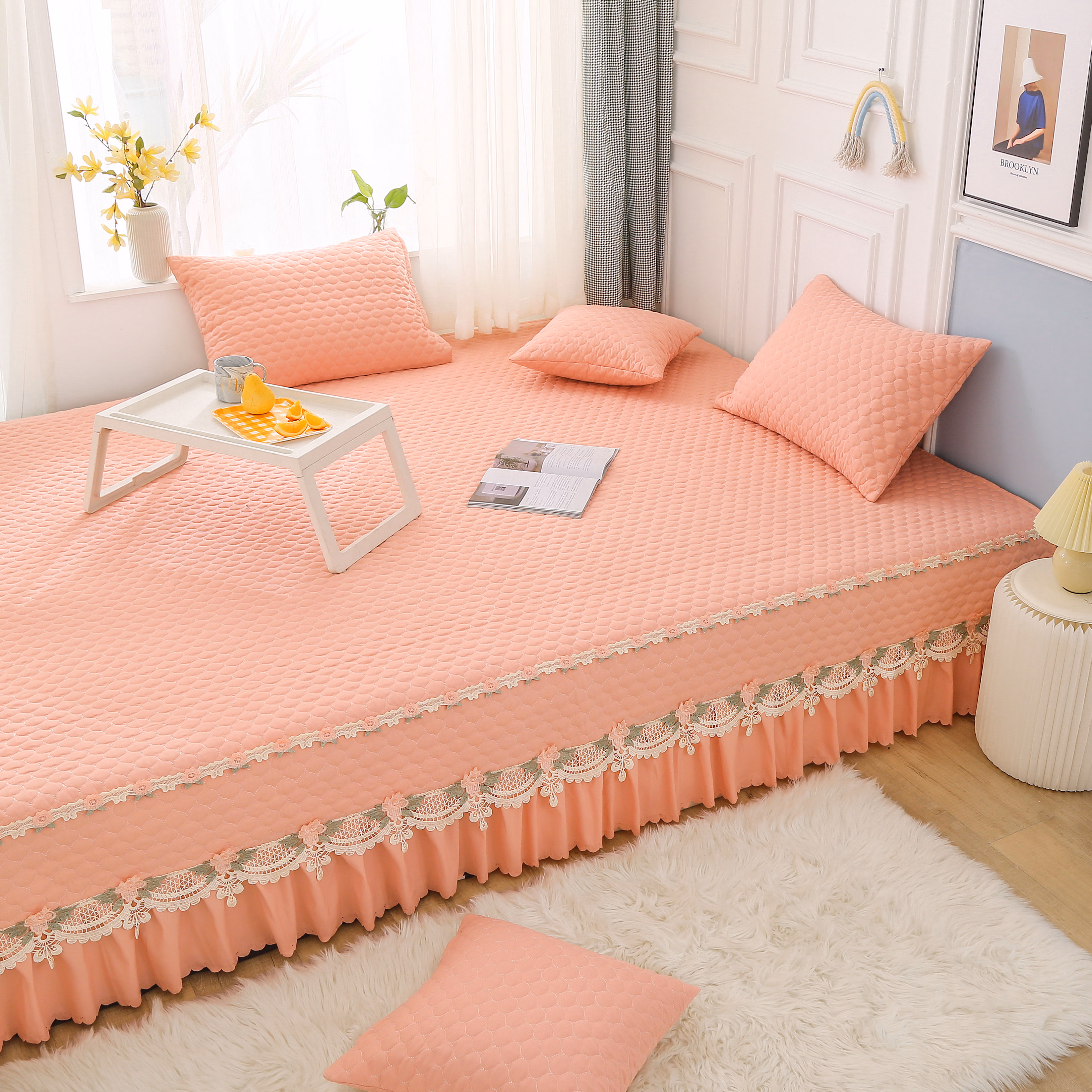 艺雅京师榻榻米床盖定制款农村大炕垫四季通用保护垫炕罩防滑床 粉玉