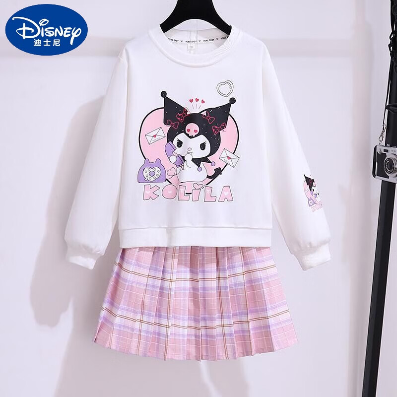 迪士尼（Disney）女童套裝夏季2024新款網(wǎng)紅jk半身裙兩件套兒童炸街t恤學(xué)院風(fēng)裙裝 粉 套裝 120cm(120cm)