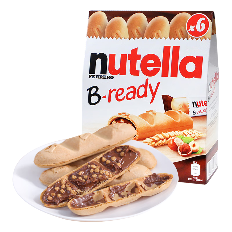 费列罗nutella能多益榛子巧克力酱夹心纽缇乐手指饼干棒 意大利进口零食 小盒装132g/6枚