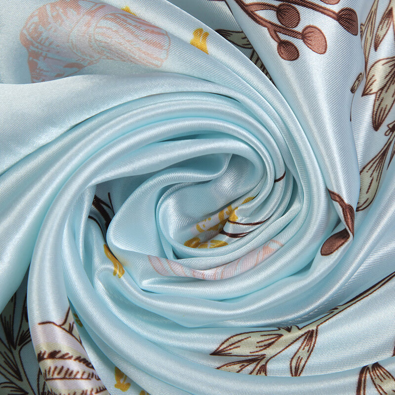 达芬奇密码专柜礼盒装 春秋缎面大方巾长巾丝巾女 新款欧美风 花开未央  蓝色