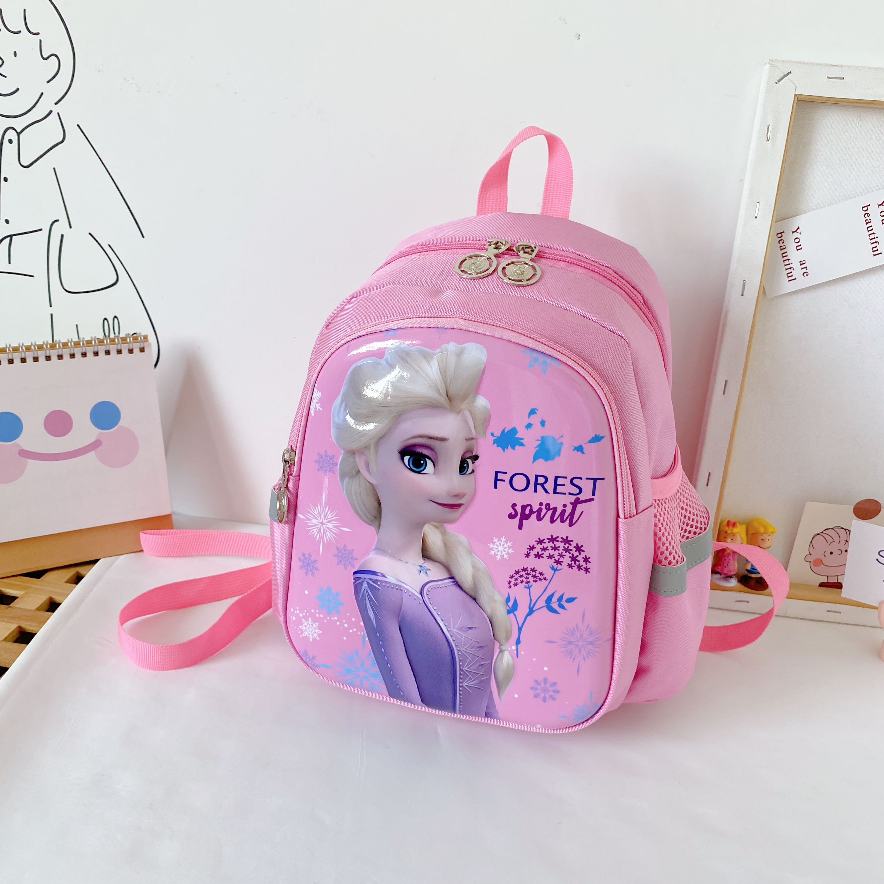 幼儿园2-6岁小中大班可爱冰雪奇缘儿童背包 爱莎 粉色(不可放a4课本)