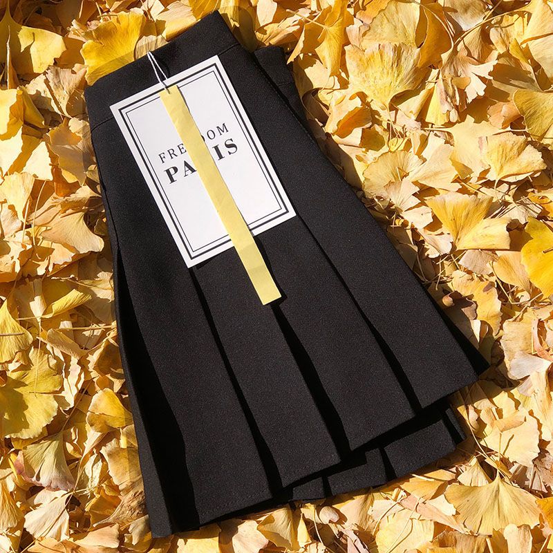 御仕达2024春夏高腰显瘦学院风a字百褶短裙黑半身裙 amp夏季款:黑 6a