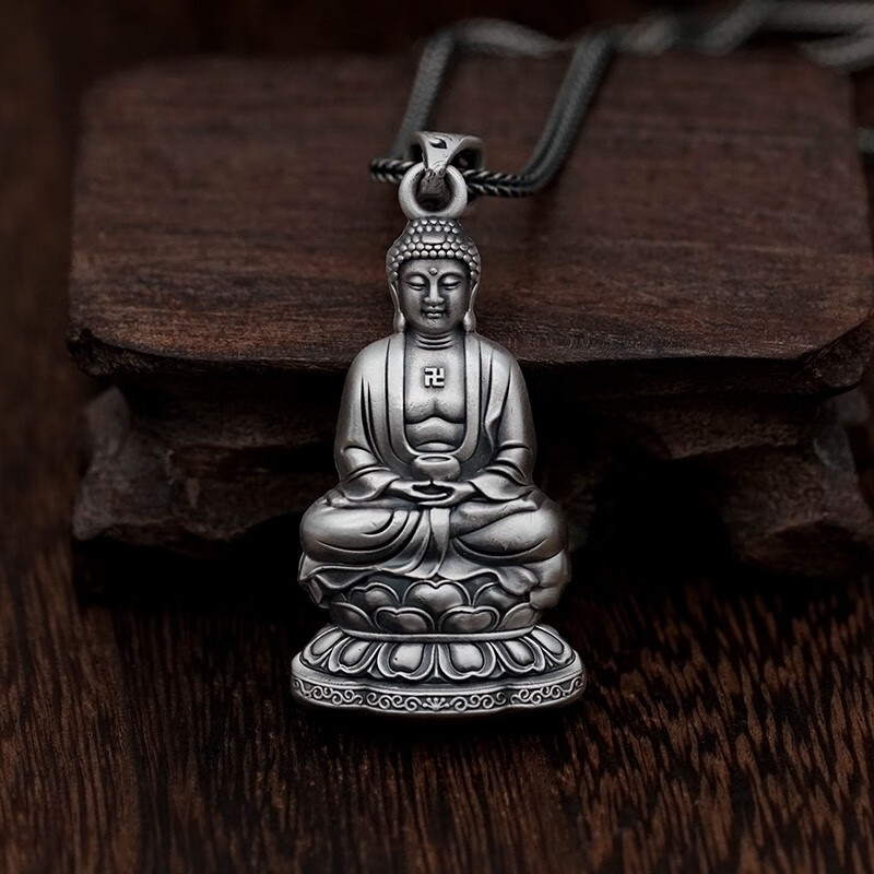 梦至尊(mengzhizun)梦 999复古如来吊坠项链男女佛系挂坠足银双面佛像