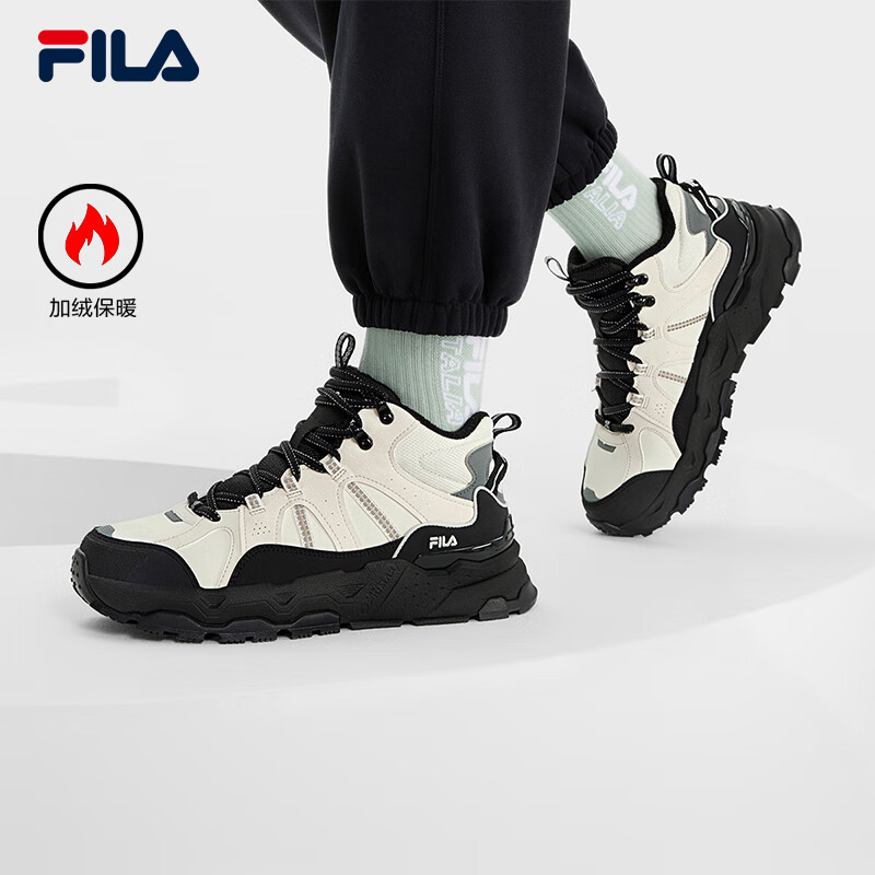 斐乐（FILA）女鞋中帮加绒老爹鞋休闲鞋冬季保暖厚底运动鞋 斑鸠黄/黑-TB 37.5