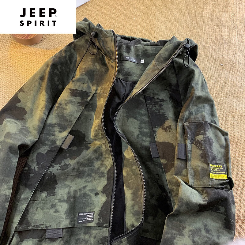 吉普（JEEP）美式机能俄罗斯冲锋衣山系户外阿尔法迷彩外套男春防风夹克 绿迷彩 L