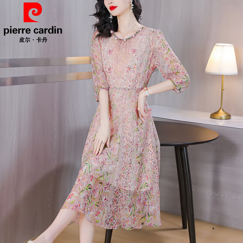 真丝碎花连衣裙2023新款漂亮气质桑蚕丝显瘦裙 花色-十大品牌中年女士