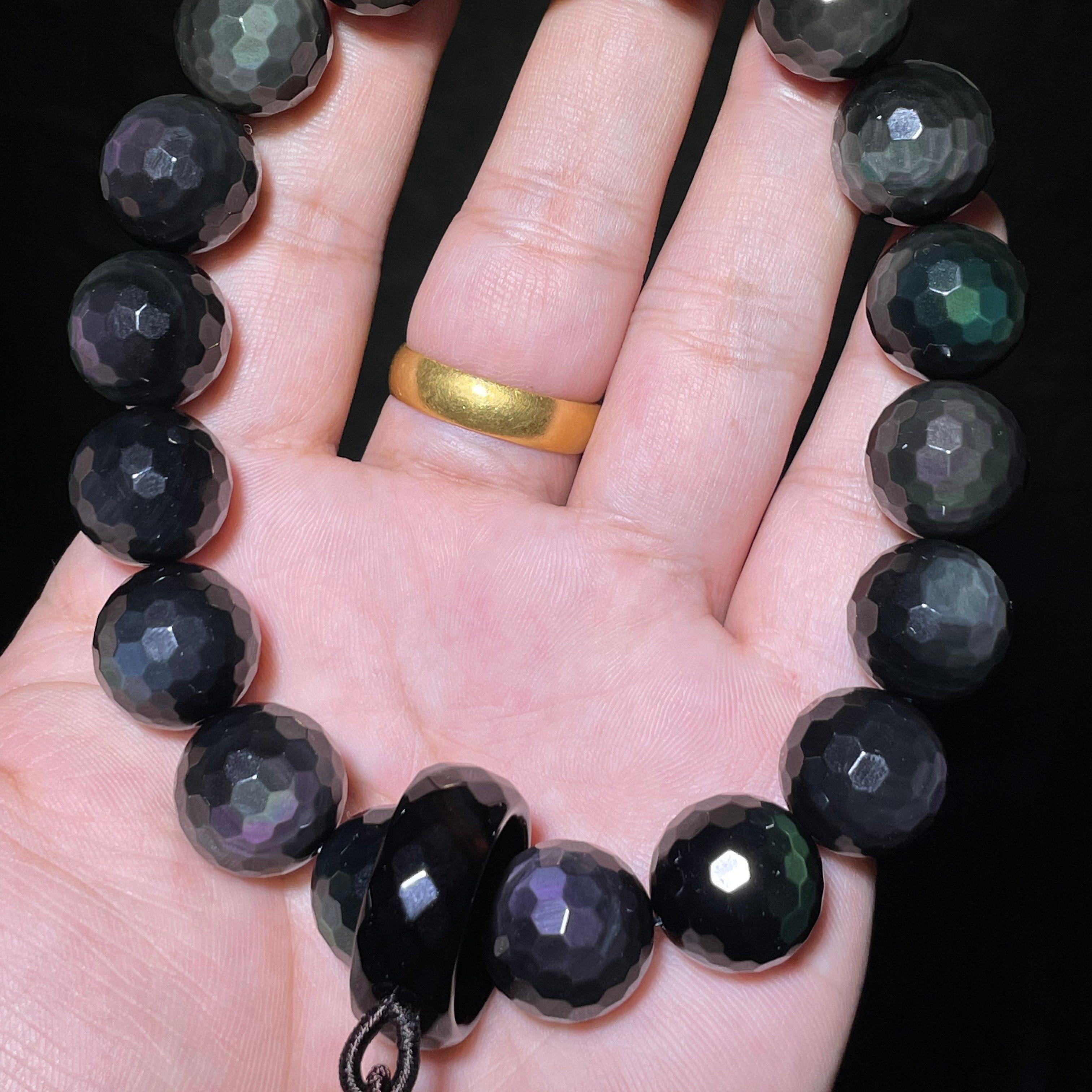 瓶凡天然彩曜石刻面十八子手持手链黑曜石十八子作手持 彩曜石16mm