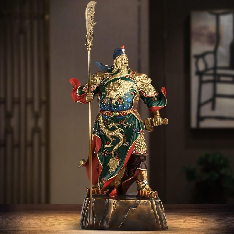 吉善緣 《忠義蓋世》全銅關(guān)公擺件 銅立刀關(guān)二爺關(guān)羽武財(cái)神佛像客廳裝飾品公司辦公室喬遷開業(yè)禮品3302 小號(hào)（綠色）長(zhǎng)19*寬13*高44.5cm