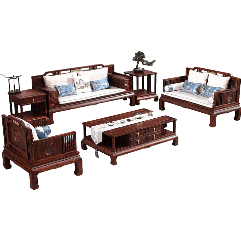 品木客 红木家具 印尼黑酸枝(学名:阔叶黄檀)沙发现代中式家具客厅全套新中式实木家用高端简约沙发组合 沙发113六件套组合 默认1