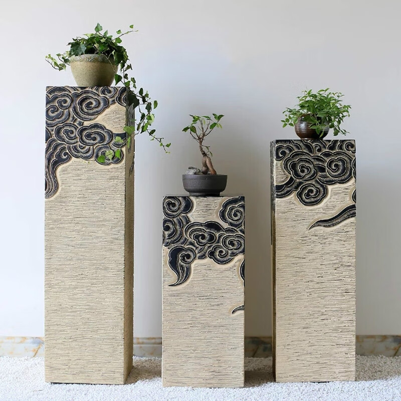 中式仿古石雕展示柱大理石柱子落地摆件客居玄关祥云柱装饰青石 120x