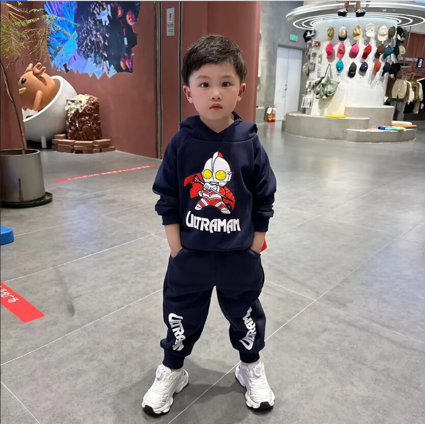 迪士尼(Disney)奥特曼衣服春秋男童纯棉卫衣套装儿童男孩披风运动服两件套潮童装 灰色:送同款披风 110cm